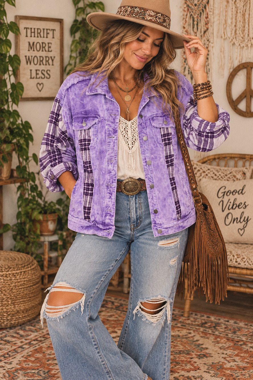 POL Corduroy Flannel Patchwork Jacket Womens Large Oversized NWOT